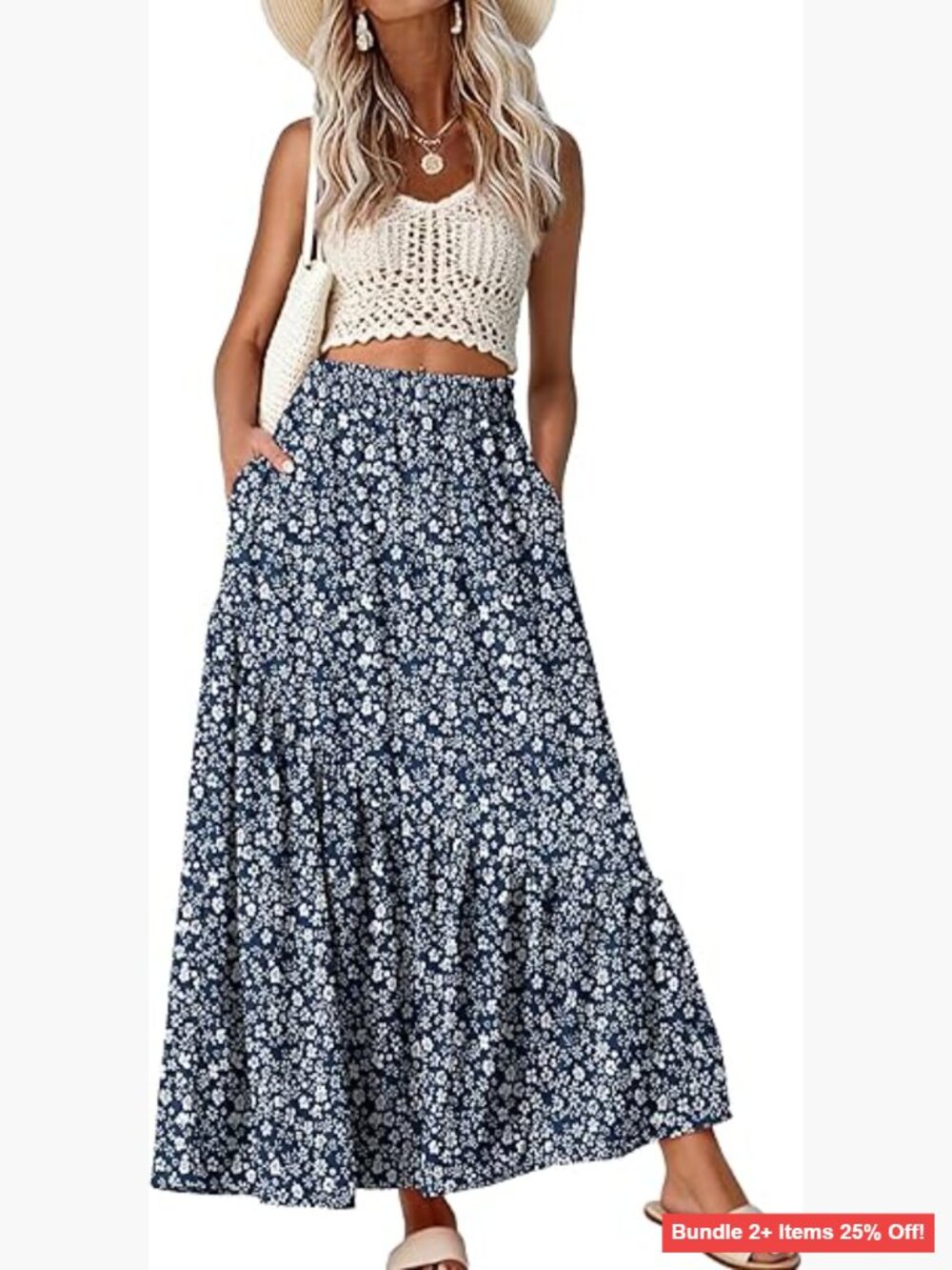 Large Maxi Skirt with Pockets, Elastic Waist, Flowy A-Line for Summer